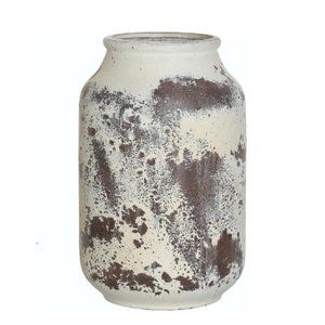 Lg - Rustic Farmhouse Ceramic Vase - Whitewashed Terra-Cotta Vase